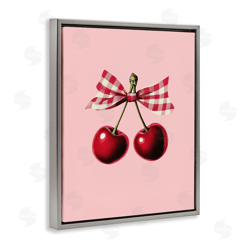 Christine Simpson Art Cherries with Gingham Bow Gray Floating Frame Canvas Wall Art Print