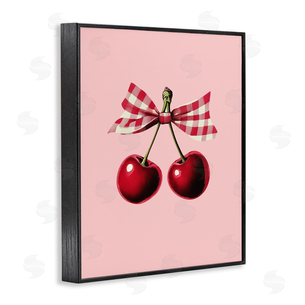 Christine Simpson Art Cherries with Gingham Bow Black Framed Giclee Wall Art Print