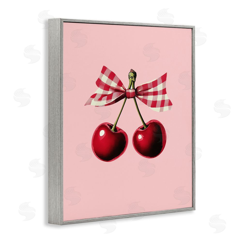 Christine Simpson Art Cherries with Gingham Bow Gray Framed Giclee Wall Art Print