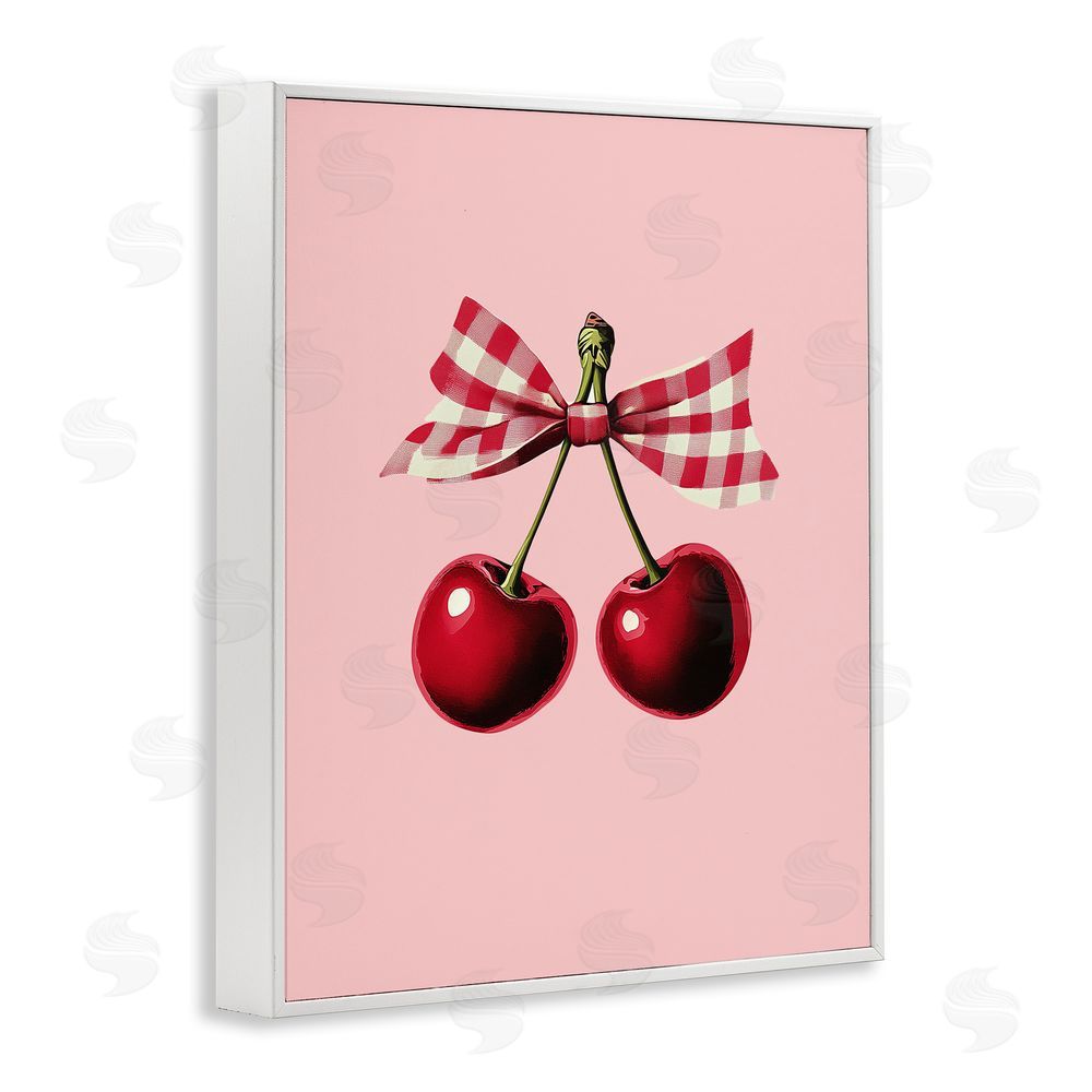 Christine Simpson Art Cherries with Gingham Bow White Framed Giclee Wall Art Print