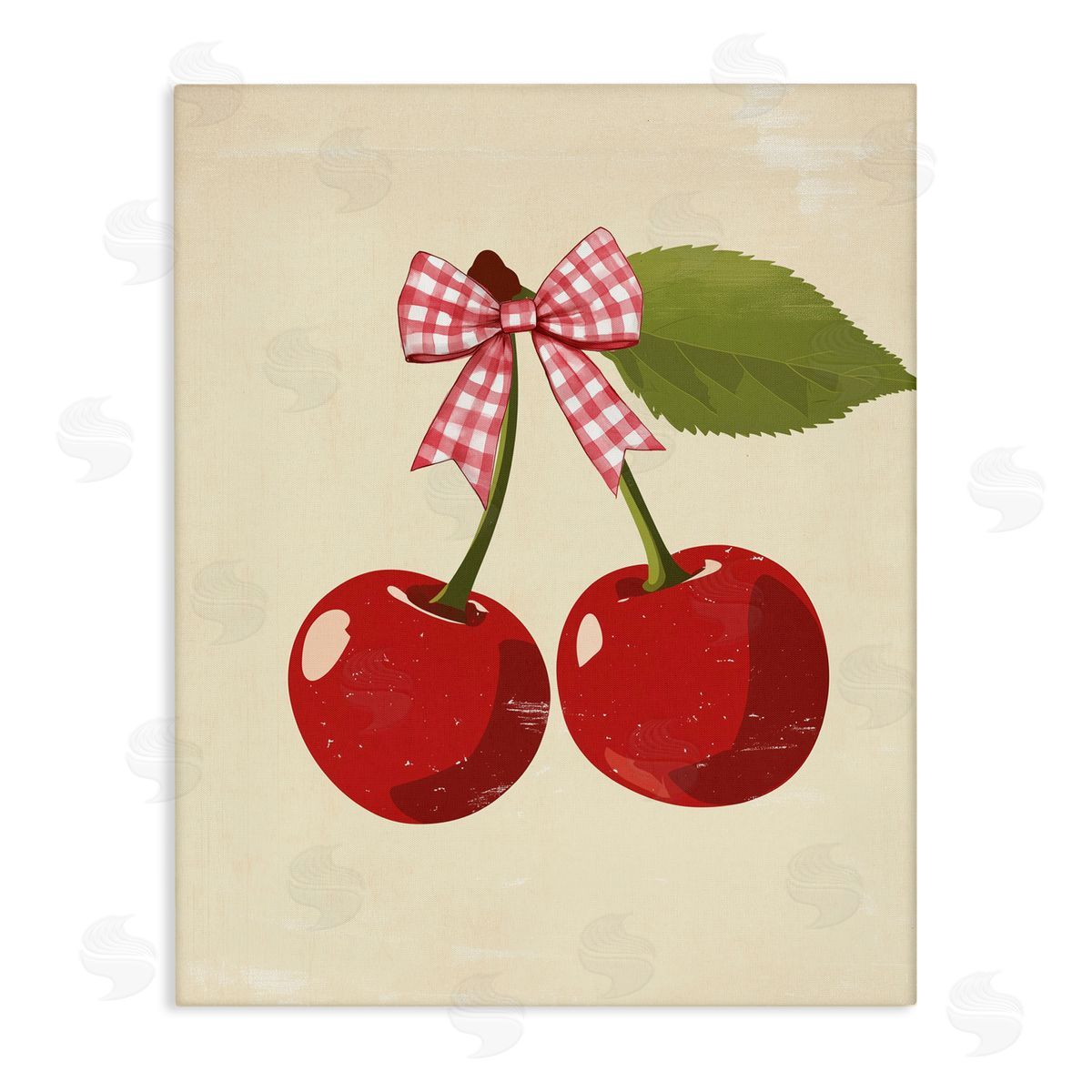 Christine Simpson Art Cherries with Pink Plaid Bow Canvas Wall Art Print