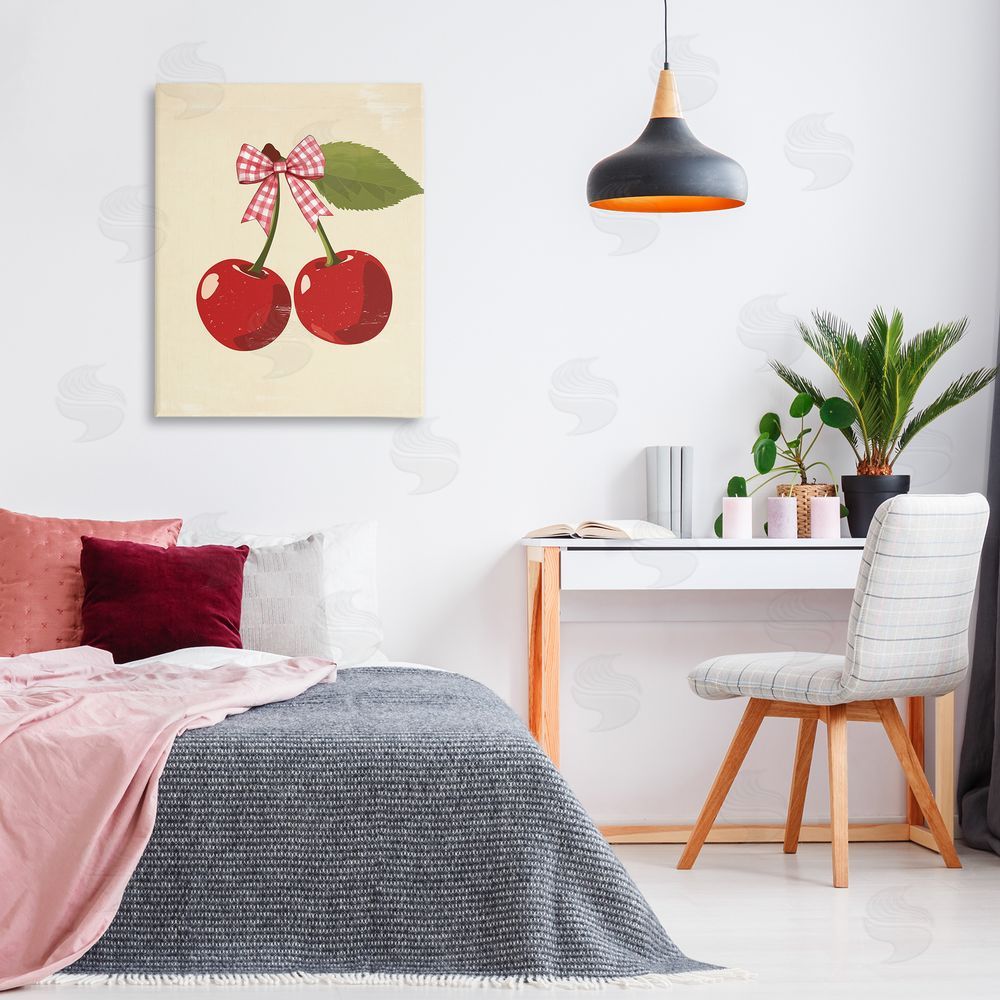 Christine Simpson Art Cherries with Pink Plaid Bow Canvas Art on Wall