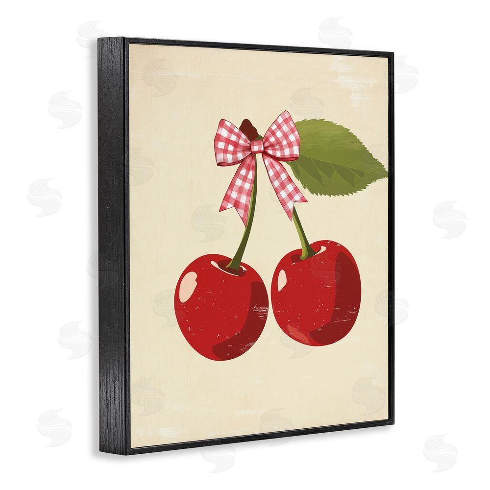 Christine Simpson Art Cherries with Pink Plaid Bow Black Framed Giclee Wall Art Print