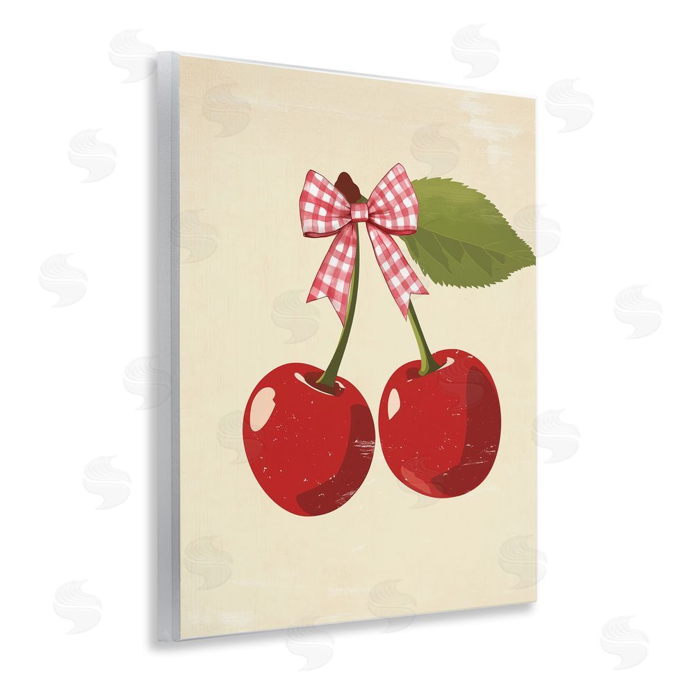 Christine Simpson Art Cherries with Pink Plaid Bow Wall Plaque Art Print