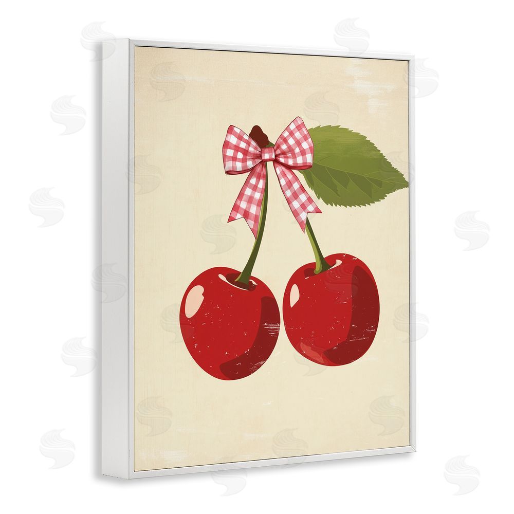 Christine Simpson Art Cherries with Pink Plaid Bow White Framed Giclee Wall Art Print