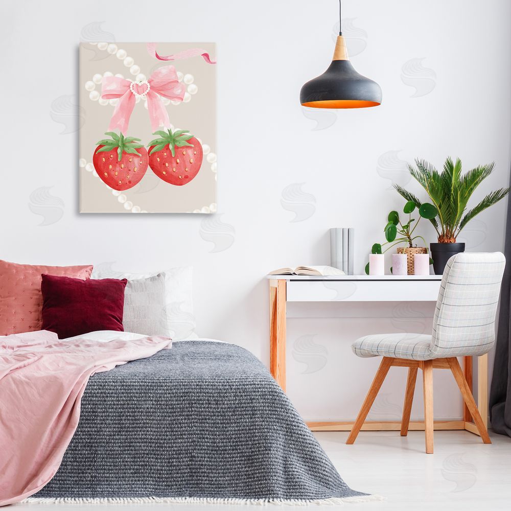 Jesse Keith Feminine Strawberry Pearls Canvas Art on Wall