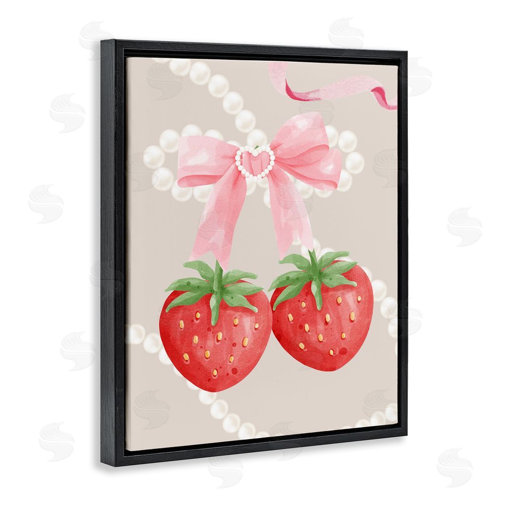 Jesse Keith Feminine Strawberry Pearls Black Floating Frame Canvas Wall Art Print
