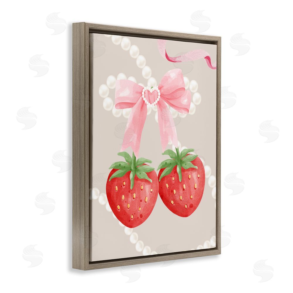 Jesse Keith Feminine Strawberry Pearls Brown Floating Frame Canvas Wall Art Print