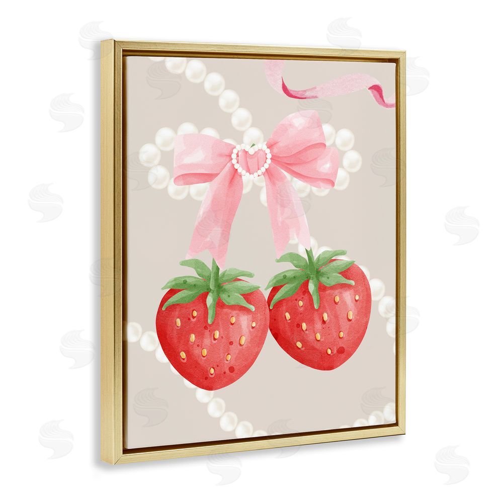 Jesse Keith Feminine Strawberry Pearls Gold Floating Frame Canvas Wall Art Print