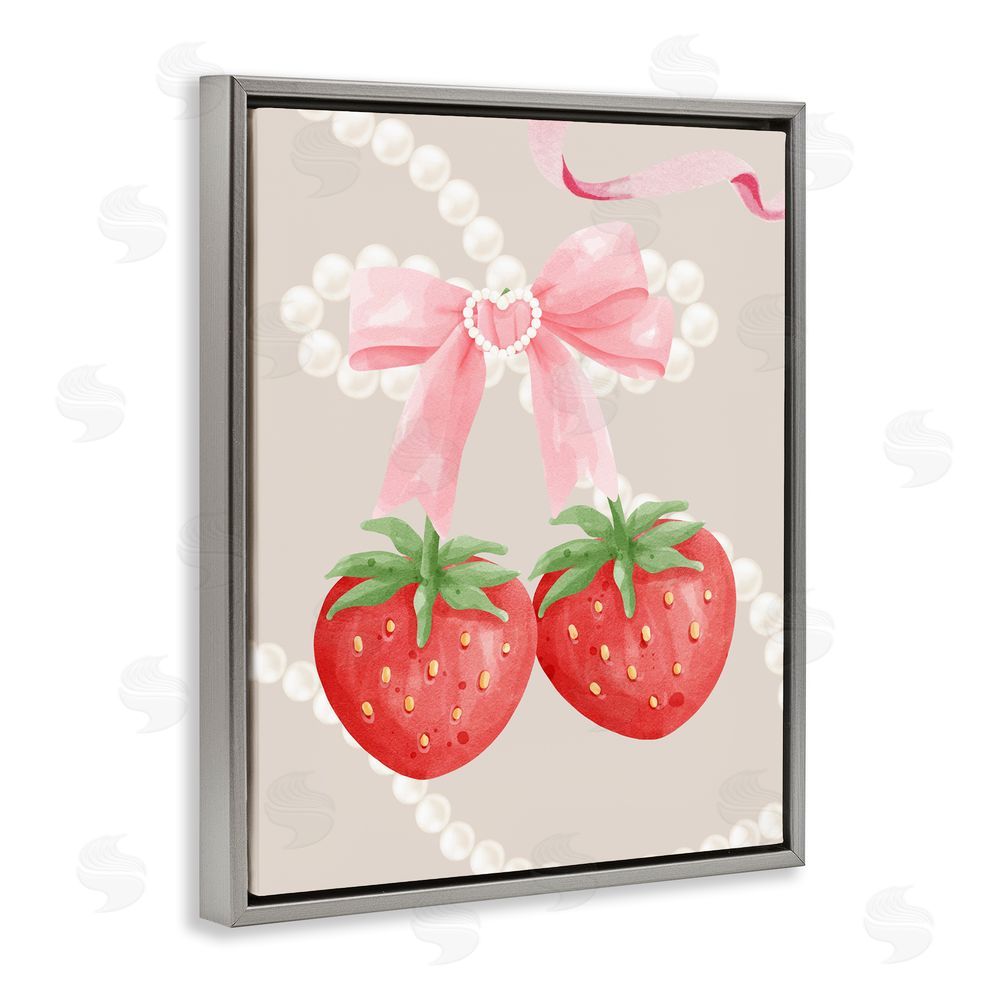 Jesse Keith Feminine Strawberry Pearls Gray Floating Frame Canvas Wall Art Print