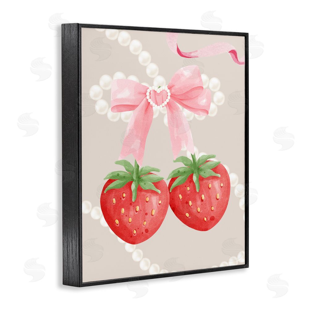 Jesse Keith Feminine Strawberry Pearls Black Framed Giclee Wall Art Print