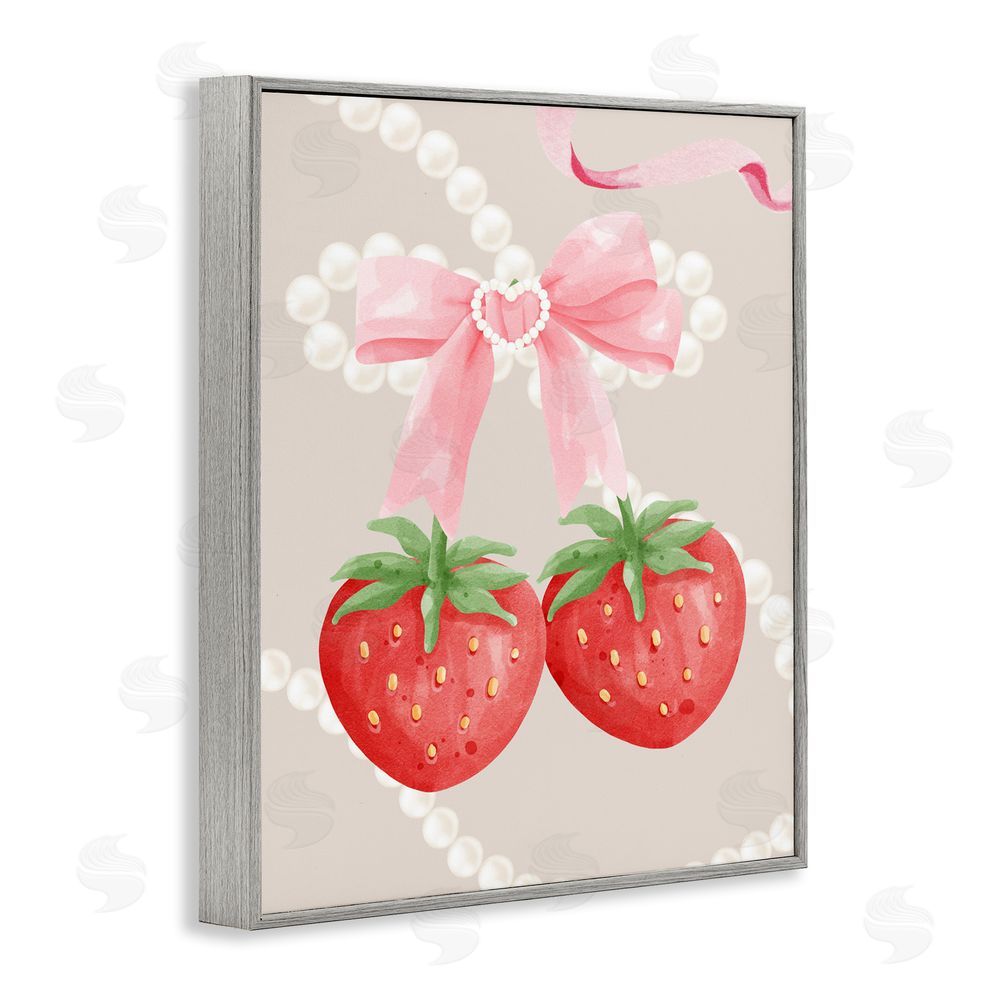 Jesse Keith Feminine Strawberry Pearls Gray Framed Giclee Wall Art Print