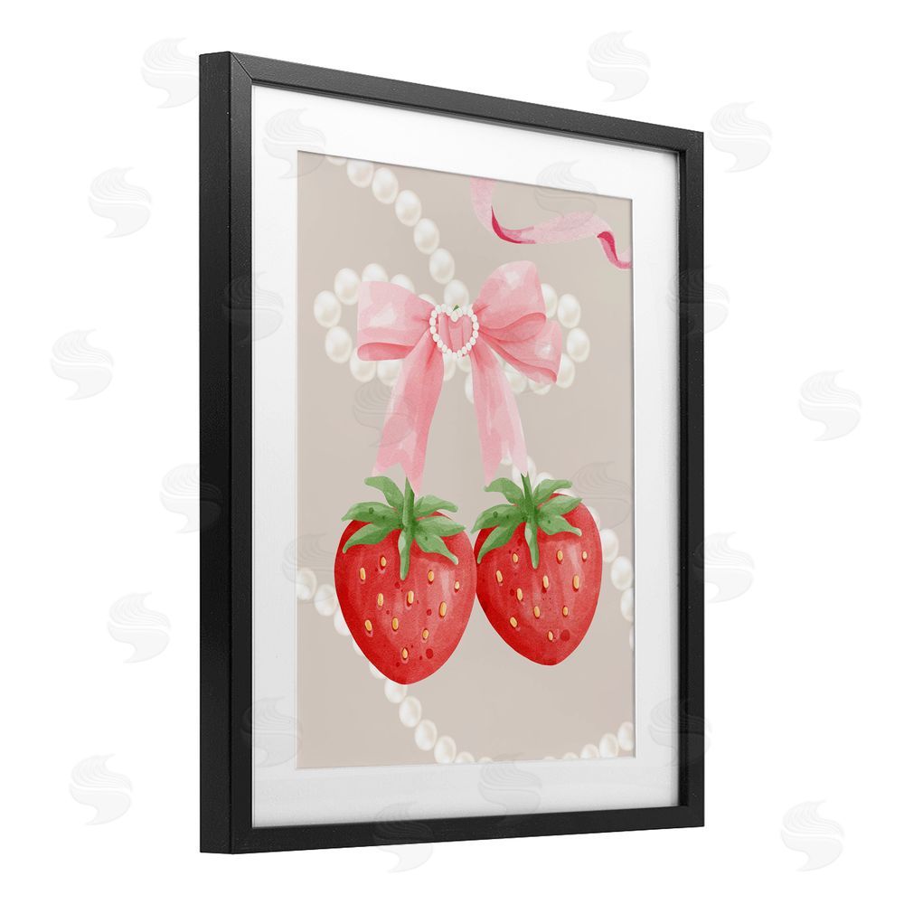 Jesse Keith Feminine Strawberry Pearls Black Framed Print Under Glass with White Mat Wall Art