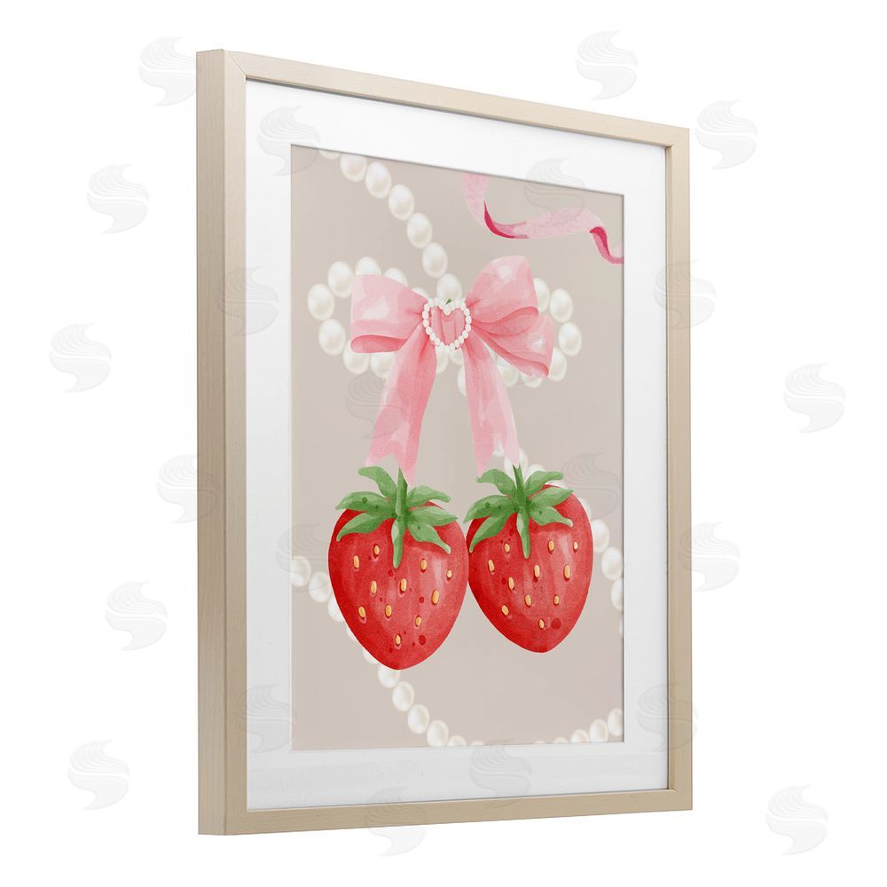 Jesse Keith Feminine Strawberry Pearls Birch Framed Print Under Glass with White Mat Wall Art