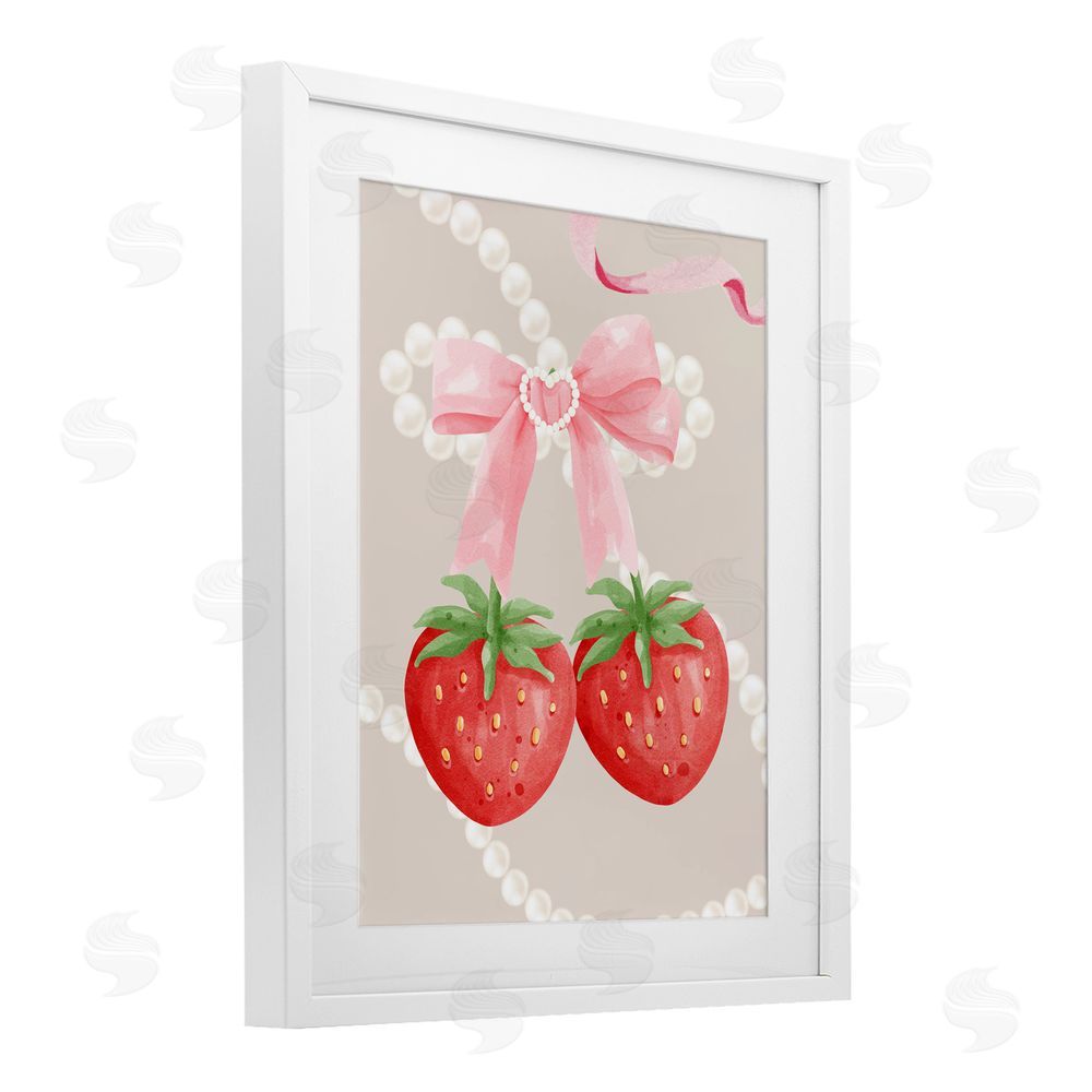 Jesse Keith Feminine Strawberry Pearls White Framed Print Under Glass with Mat Wall Art