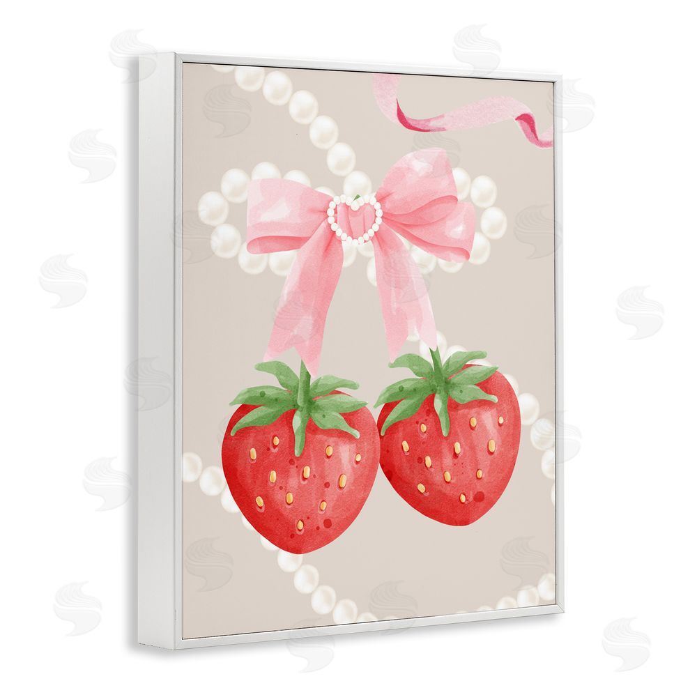 Jesse Keith Feminine Strawberry Pearls White Framed Giclee Wall Art Print