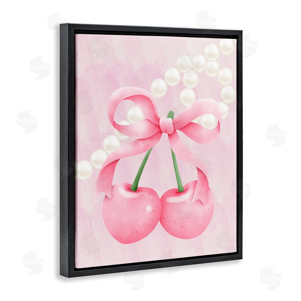 Jesse Keith Pastel Cherries with Pearls Black Floating Frame Canvas Wall Art Print