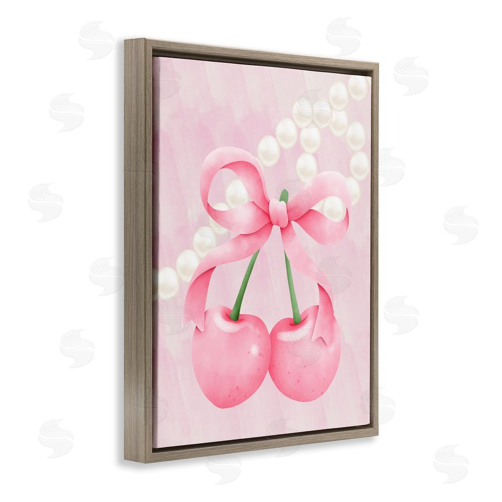Jesse Keith Pastel Cherries with Pearls Brown Floating Frame Canvas Wall Art Print