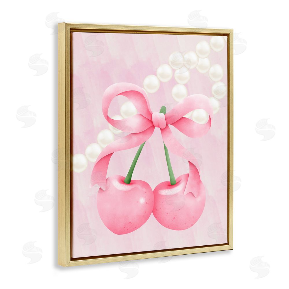 Jesse Keith Pastel Cherries with Pearls Gold Floating Frame Canvas Wall Art Print