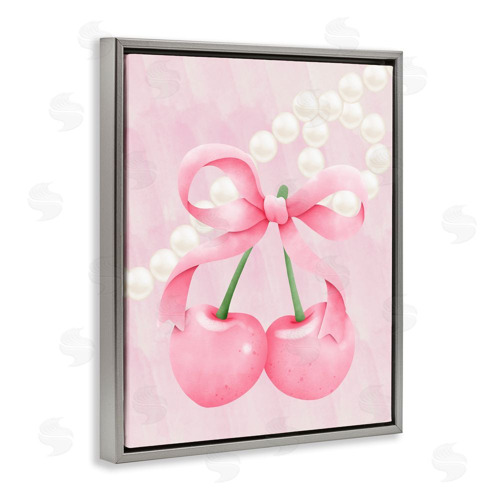 Jesse Keith Pastel Cherries with Pearls Gray Floating Frame Canvas Wall Art Print