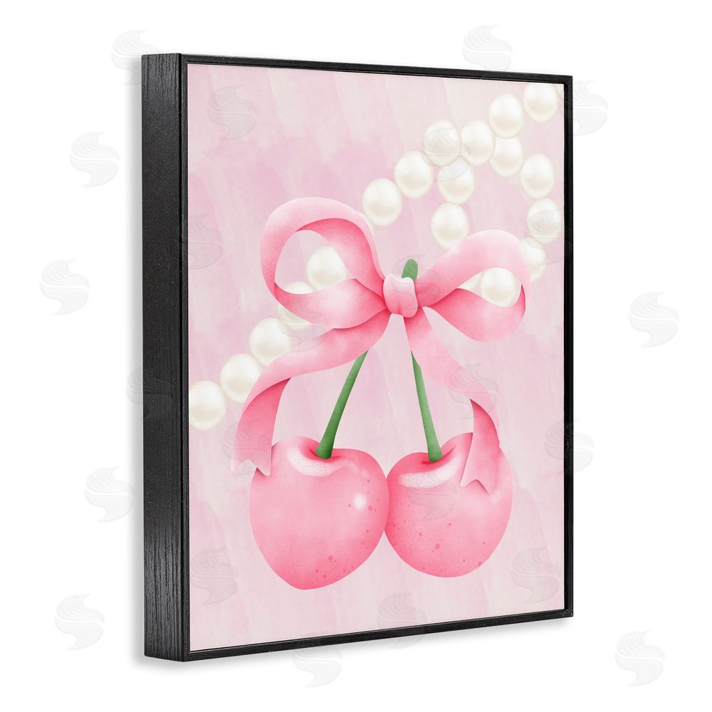 Jesse Keith Pastel Cherries with Pearls Black Framed Giclee Wall Art Print