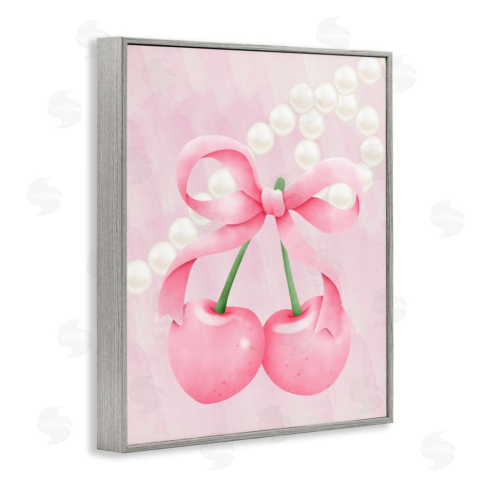 Jesse Keith Pastel Cherries with Pearls Gray Framed Giclee Wall Art Print