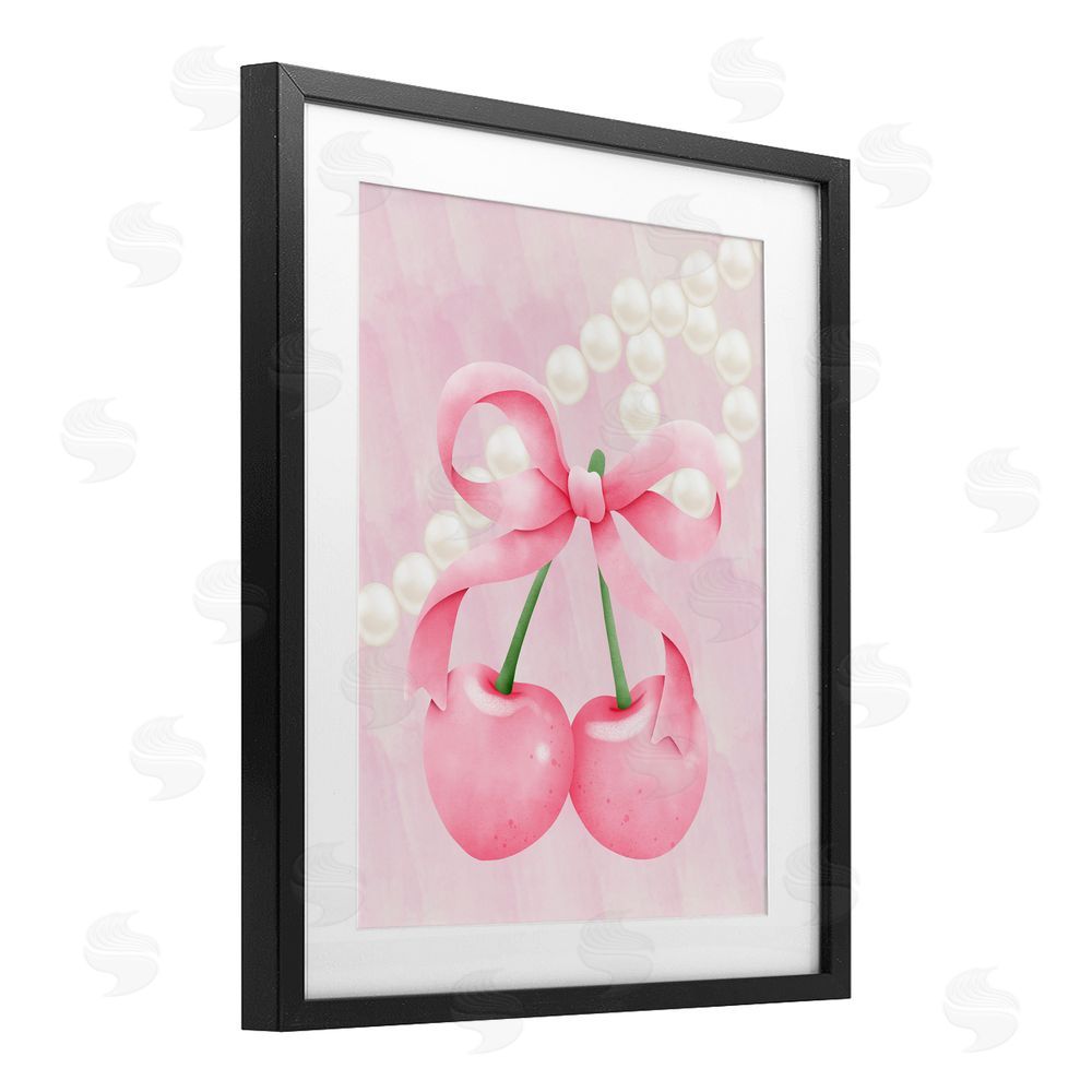 Jesse Keith Pastel Cherries with Pearls Black Framed Print Under Glass with White Mat Wall Art