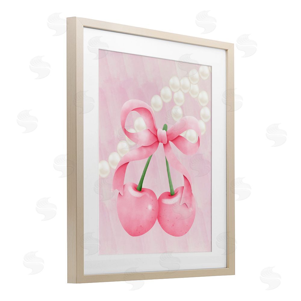 Jesse Keith Pastel Cherries with Pearls Birch Framed Print Under Glass with White Mat Wall Art