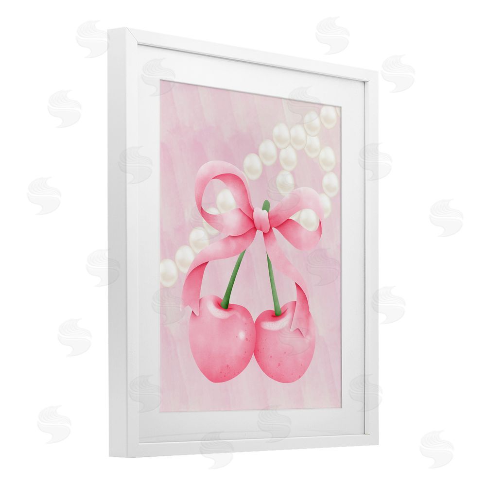 Jesse Keith Pastel Cherries with Pearls White Framed Print Under Glass with Mat Wall Art