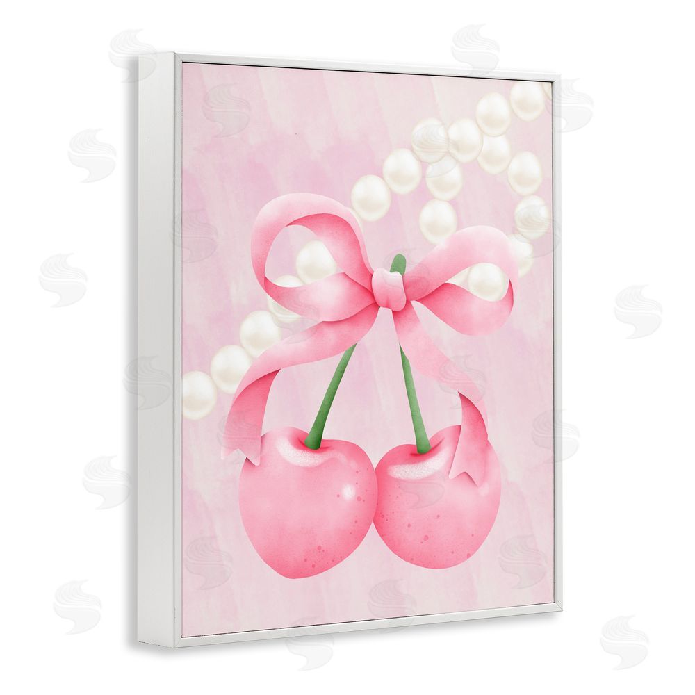 Jesse Keith Pastel Cherries with Pearls White Framed Giclee Wall Art Print