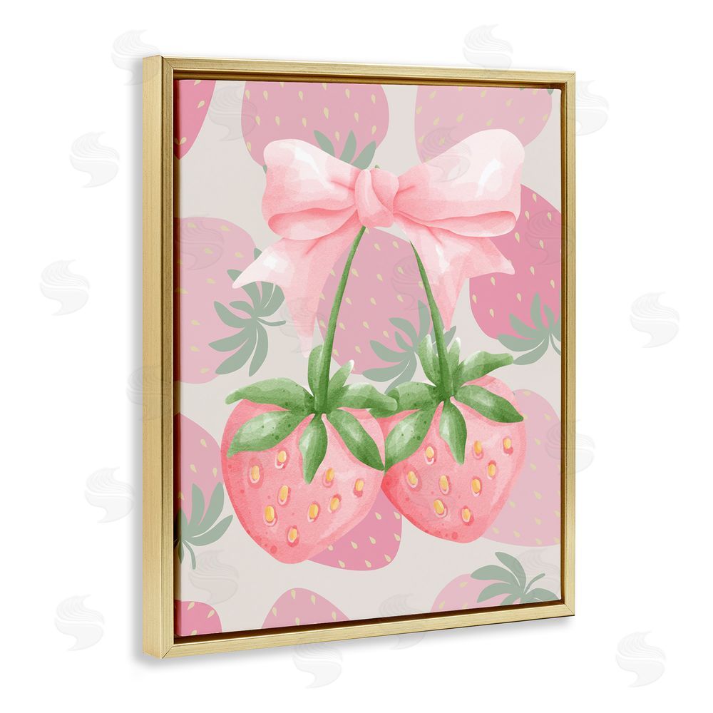 Jesse Keith Strawberry Shortcake Ribbon Gold Floating Frame Canvas Wall Art Print