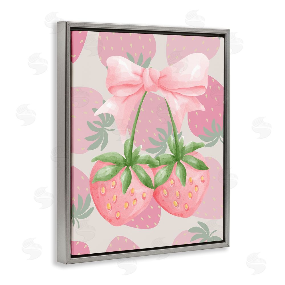 Jesse Keith Strawberry Shortcake Ribbon Gray Floating Frame Canvas Wall Art Print