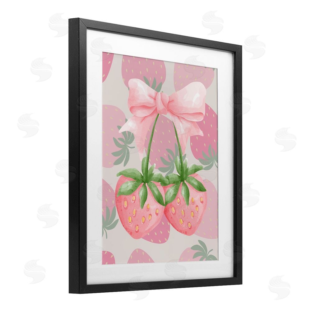 Jesse Keith Strawberry Shortcake Ribbon Black Framed Print Under Glass with White Mat Wall Art