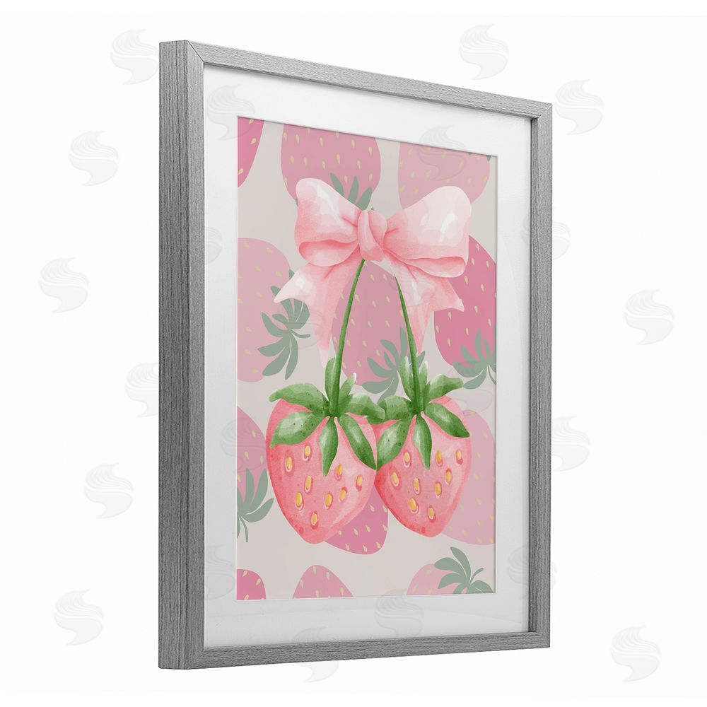 Jesse Keith Strawberry Shortcake Ribbon Gray Framed Print Under Glass with White Mat Wall Art