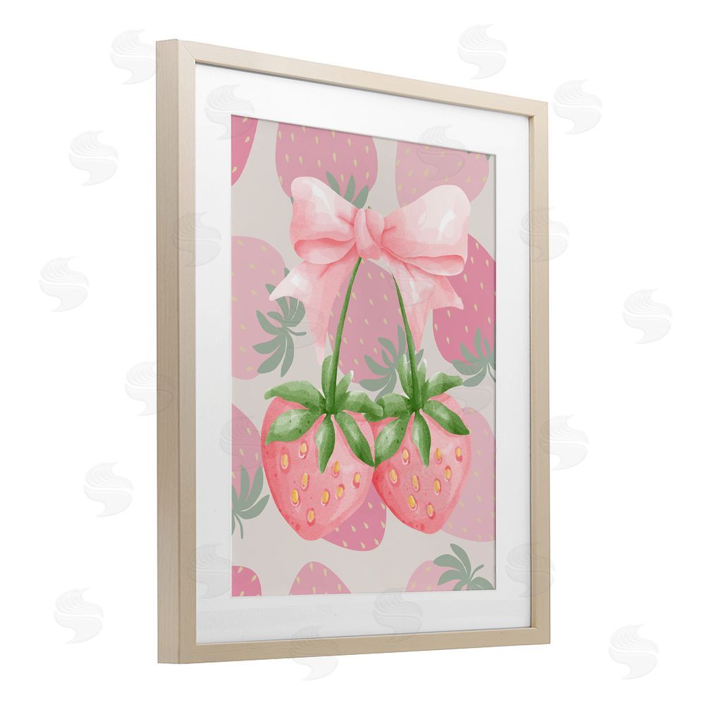 Jesse Keith Strawberry Shortcake Ribbon Birch Framed Print Under Glass with White Mat Wall Art