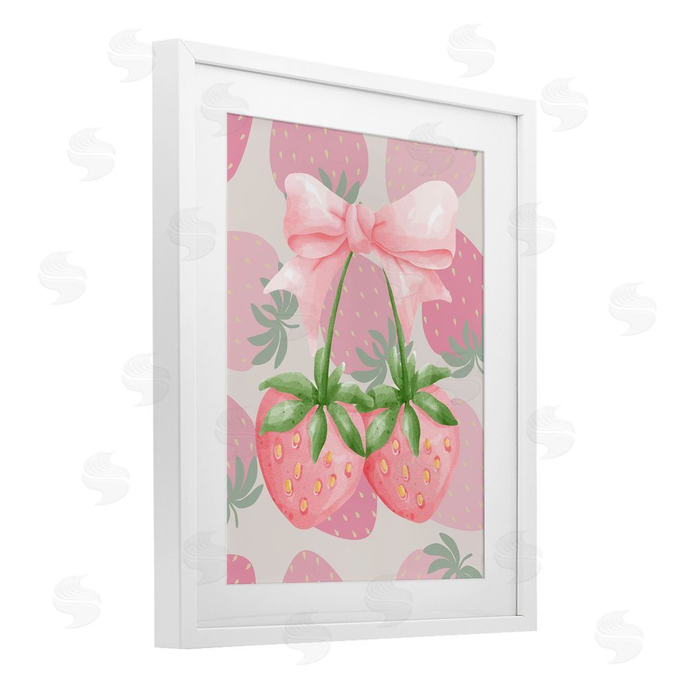 Jesse Keith Strawberry Shortcake Ribbon White Framed Print Under Glass with Mat Wall Art