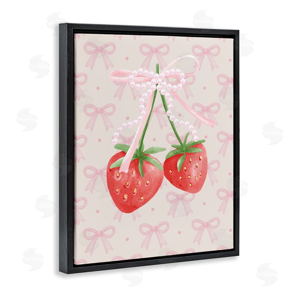 Jesse Keith Bows & Berries Strawberry Black Floating Frame Canvas Wall Art Print