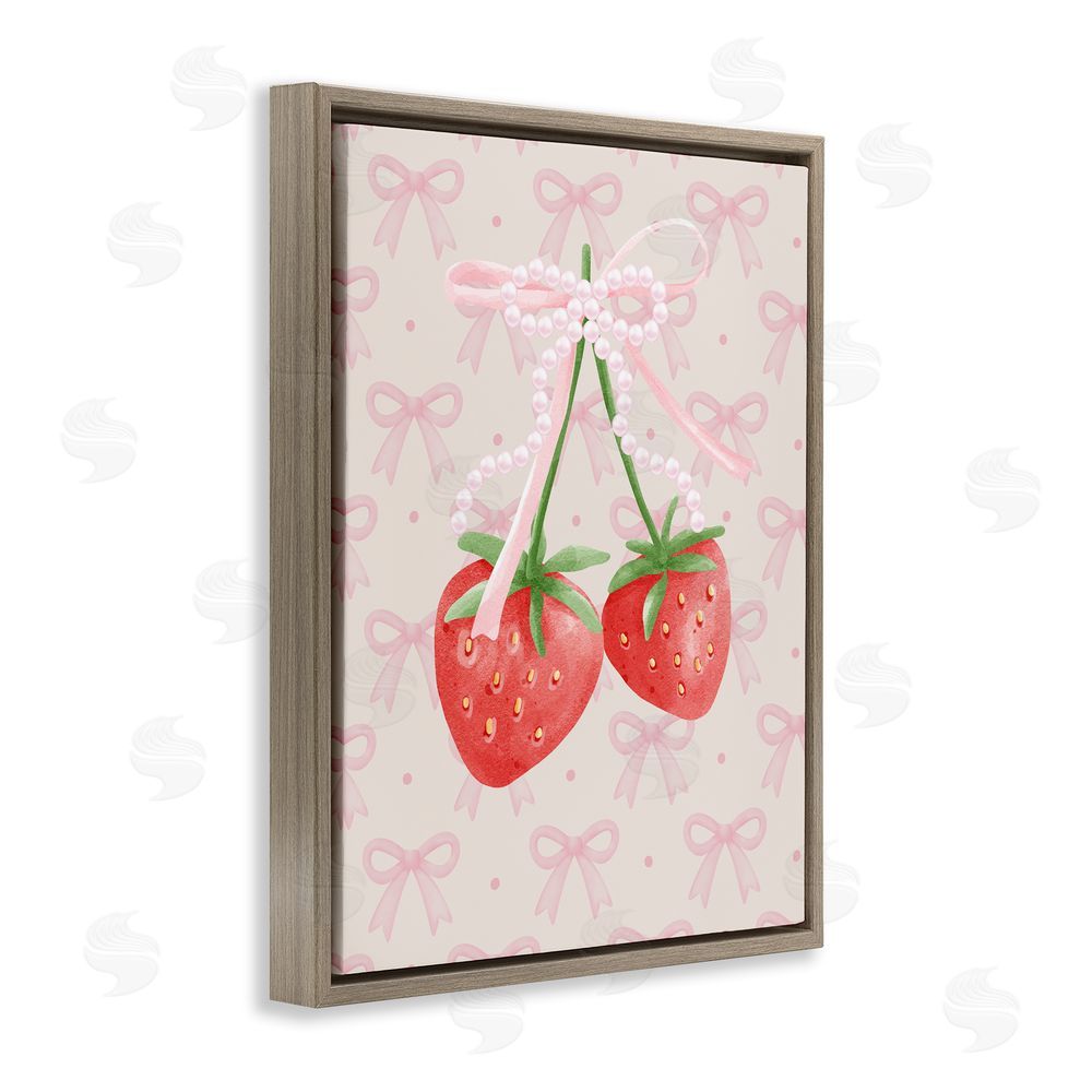 Jesse Keith Bows & Berries Strawberry Brown Floating Frame Canvas Wall Art Print