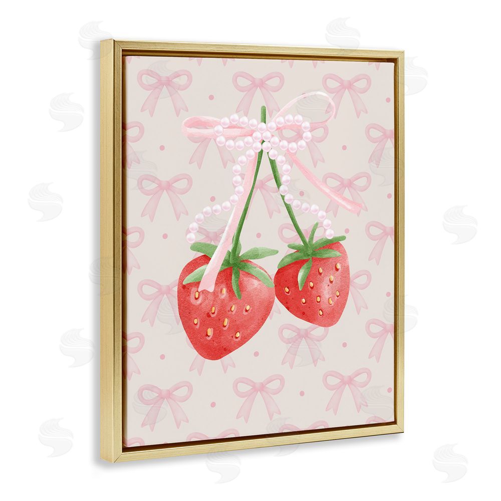 Jesse Keith Bows & Berries Strawberry Gold Floating Frame Canvas Wall Art Print