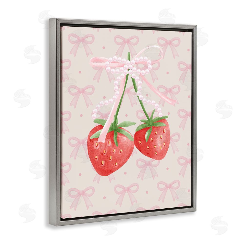 Jesse Keith Bows & Berries Strawberry Gray Floating Frame Canvas Wall Art Print