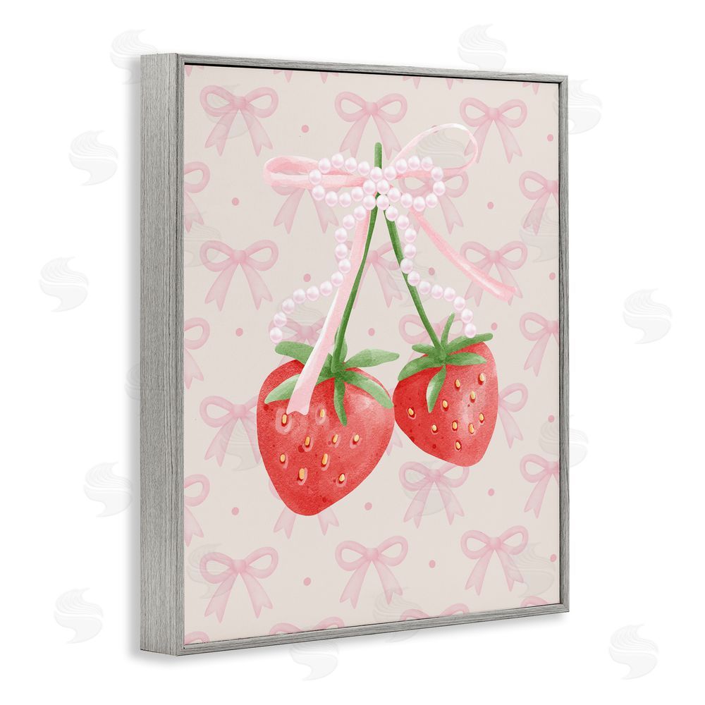 Jesse Keith Bows & Berries Strawberry Gray Framed Giclee Wall Art Print