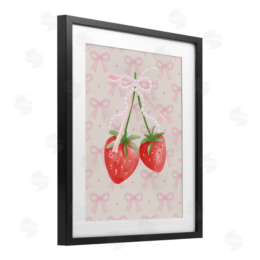Jesse Keith Bows & Berries Strawberry Black Framed Print Under Glass with White Mat Wall Art