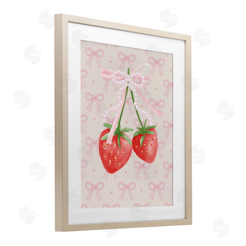 Jesse Keith Bows & Berries Strawberry Birch Framed Print Under Glass with White Mat Wall Art