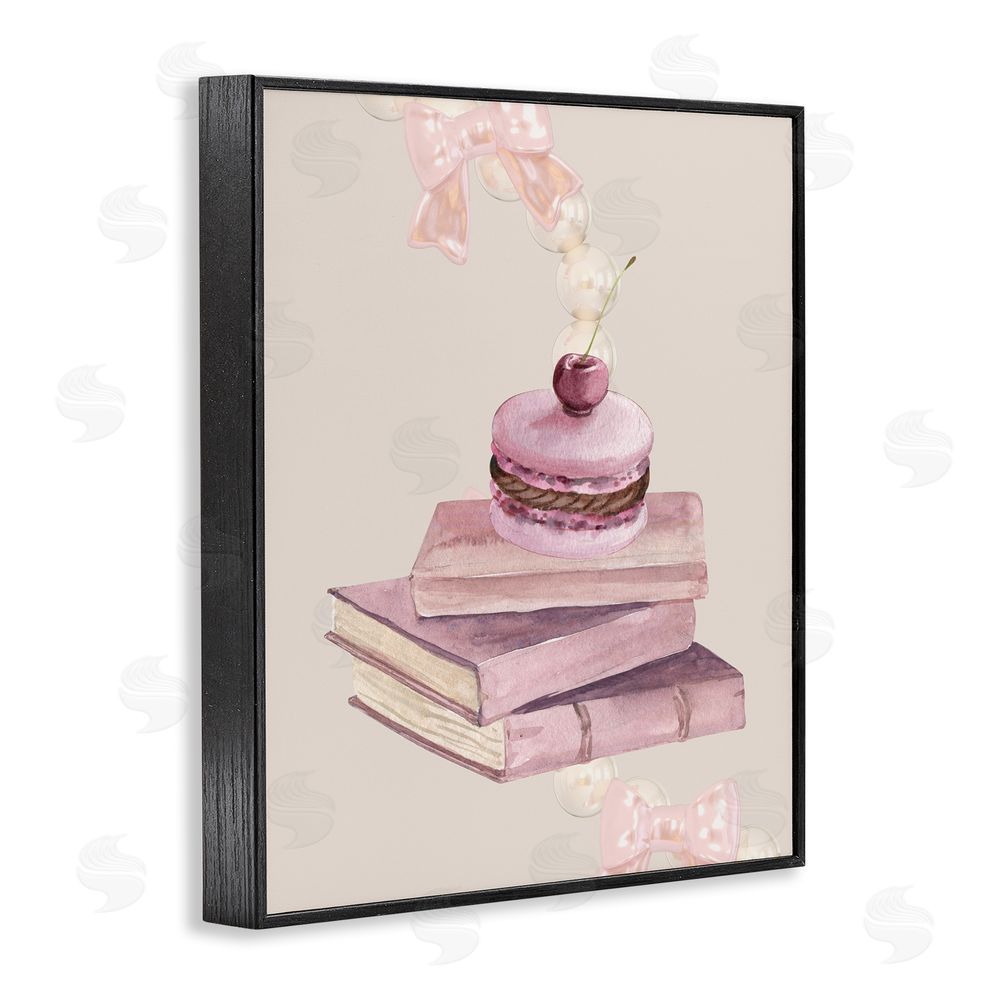 Jesse Keith Cherry Macaron on Book Stack Black Framed Giclee Wall Art Print