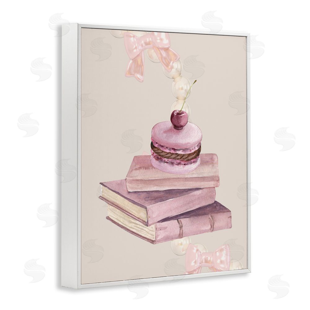 Jesse Keith Cherry Macaron on Book Stack White Framed Giclee Wall Art Print
