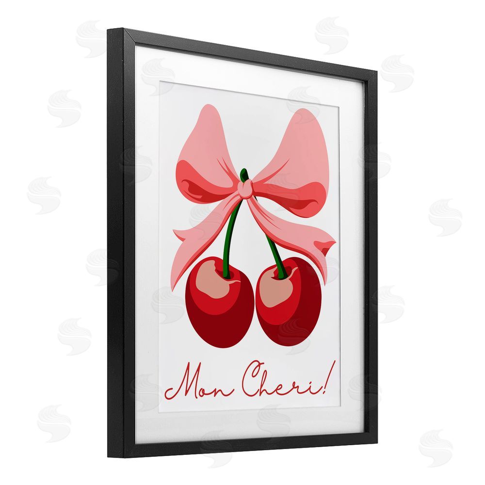 Marcus Prime Mon Cheri Bow Cherries Black Framed Print Under Glass with White Mat Wall Art