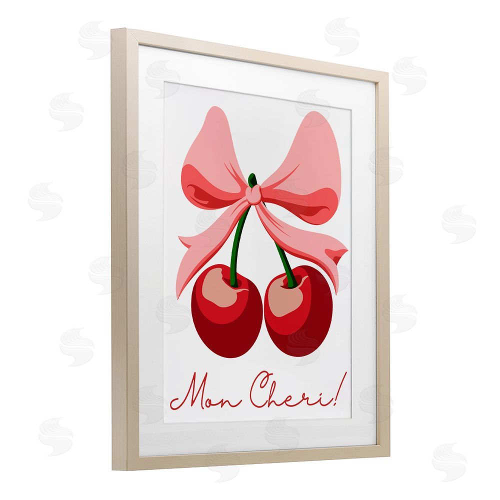 Marcus Prime Mon Cheri Bow Cherries Birch Framed Print Under Glass with White Mat Wall Art