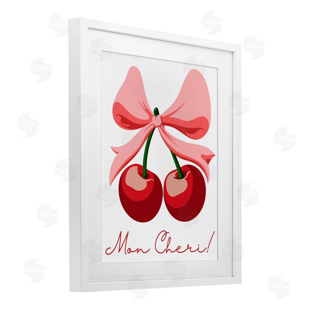 Marcus Prime Mon Cheri Bow Cherries White Framed Print Under Glass with Mat Wall Art