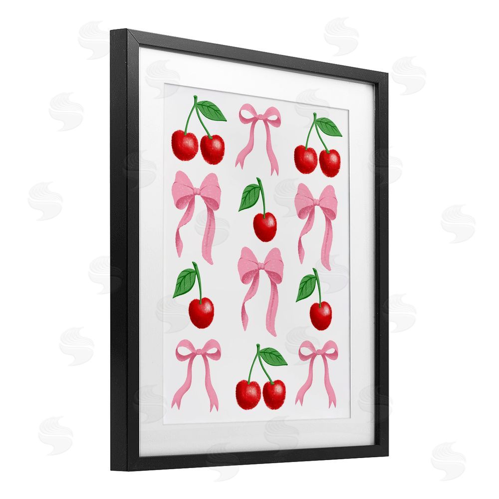 Marcus Prime Cherries & Bows Assortment Black Framed Print Under Glass with White Mat Wall Art