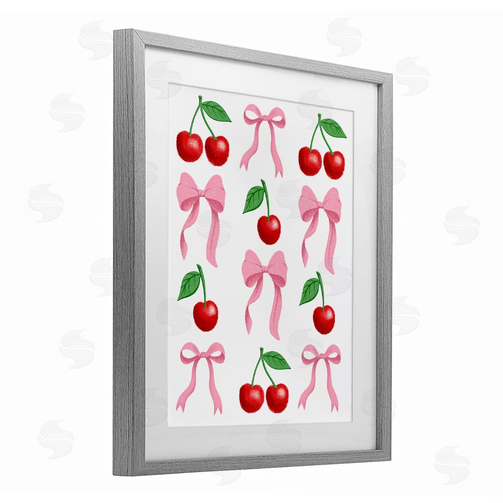 Marcus Prime Cherries & Bows Assortment Gray Framed Print Under Glass with White Mat Wall Art